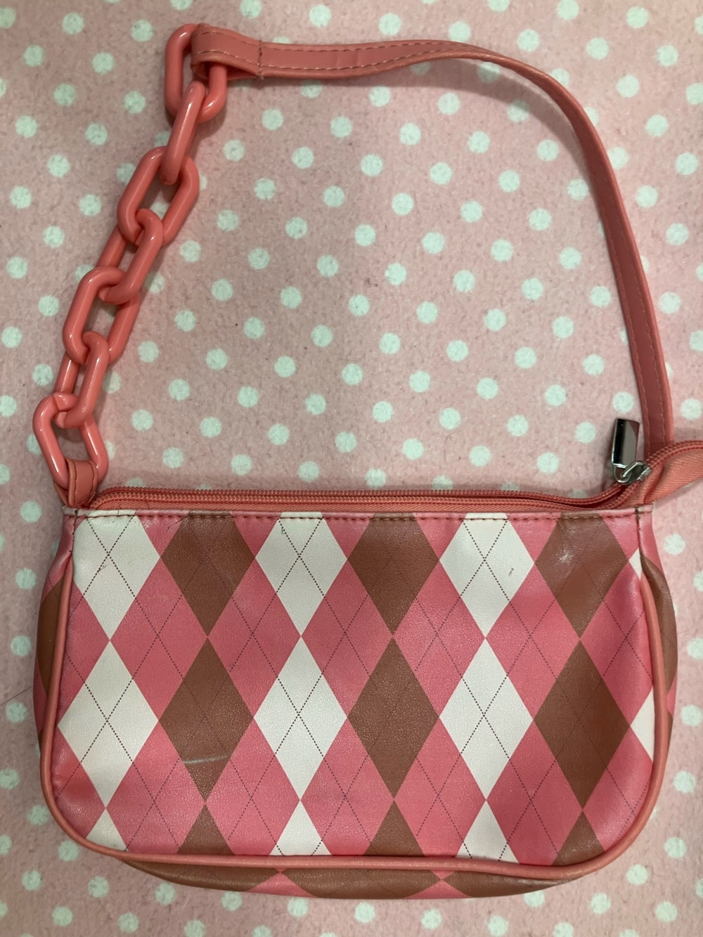 Pink Argyle Print Shoulder Bag